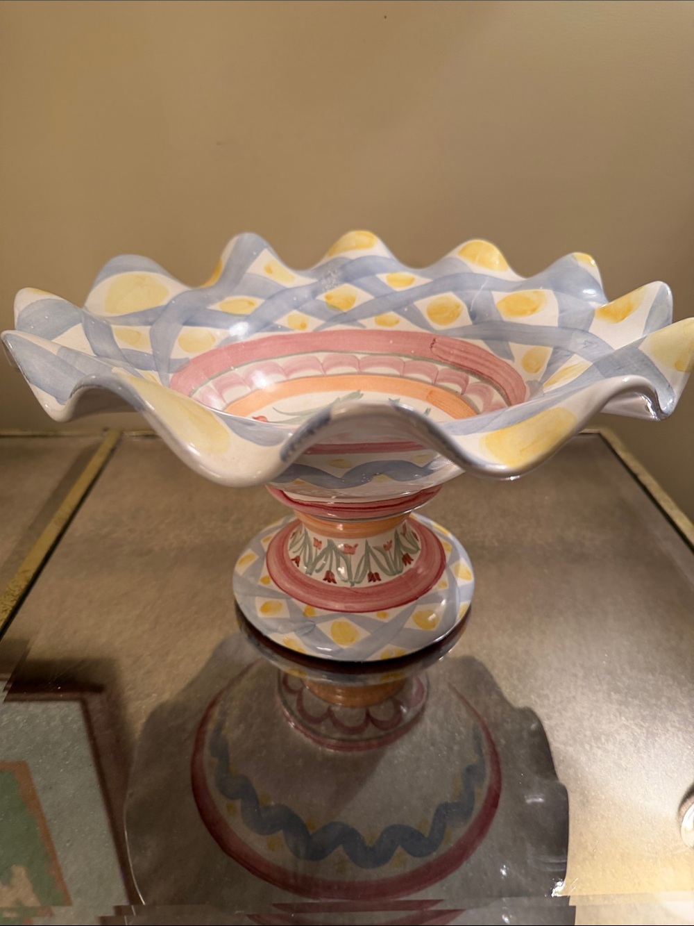 MacKenzie-Childs Aalsmeer Large Fluted Compote Bowl 12” | Retired
